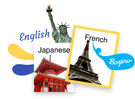 Mosaicos de selección de idioma de Rosetta Stone para inglés, japonés y francés