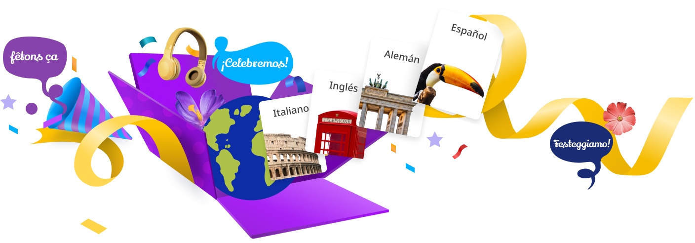 Caja de regalo de Rosetta Stone con cinta.